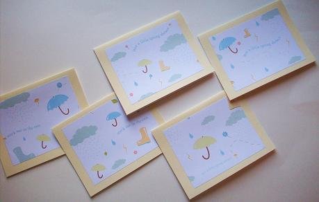 Set of 5 "Stuck Out In The Rain" and "Just A Little Spring Shower" Cards with Envelopes