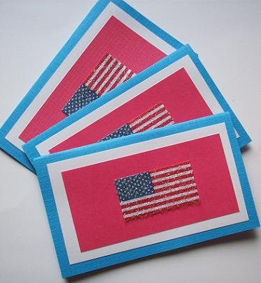 Set of 3 Textured Red White and Blue Beaded Flag Cards