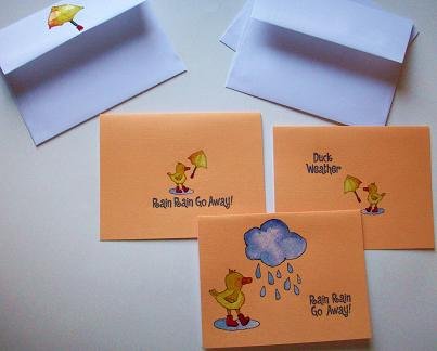 Set of 3 Textured Rainy Weather with Ducks Cards with Envelopes