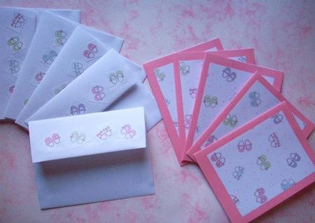Set of 5 Textured Girls Baby Shoes Cards with Matching Envelopes