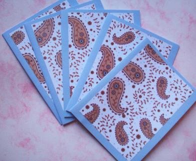 Set of 5 Textured Blue and Brown Flower Paisley Cards with Envelopes