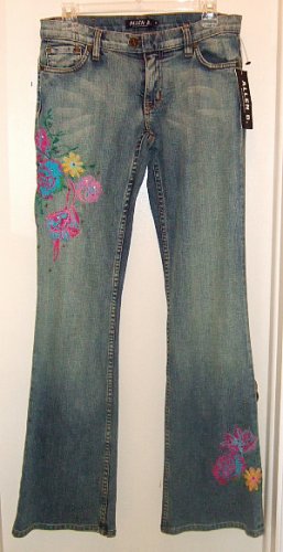 NWT ALLEN B SCHWARTZ ABS EMBROIDERED FLOWER & RHINESTONE JEANS 28 /6