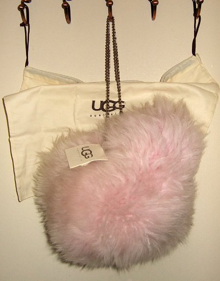 NWT UGG SHEARLING LEATHER BUCKET BAG FLUFFY FUR PINK
