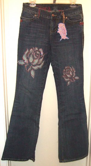 NWT WESTERN DENIM BANK EMBELLISHED JEANS WITH RHINESTONES BOOT CUT sz 27