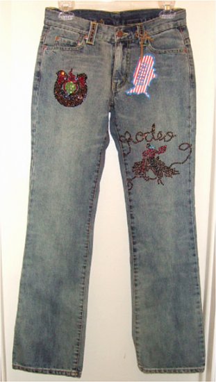 NWT WESTERN DENIM BANK RODEO EMBELLISHED JEANS with RHINESTONES BOOT CUT sz 26