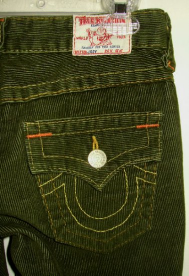 NWT TRUE RELIGION JOEY CORDUROY JEANS GRASS GREEN size 25