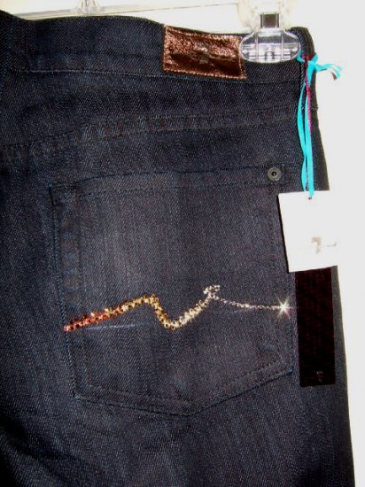 NWT 7 SEVEN FOR ALL MANKIND JEANS STRAIGHT MANCHESTER CRYSTAL size 32 / 14