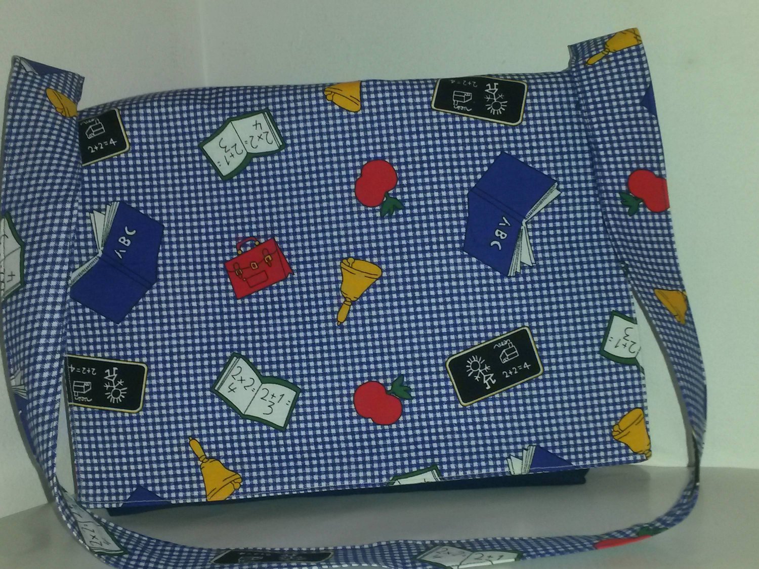 ABC, Blue Gingham, Go To School Cotton Tote Bag