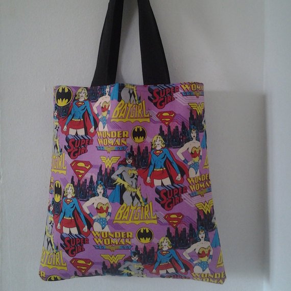 Girl Power, Wonder Woman, Bat Girl, Super Girl Handmade Reversible Tote