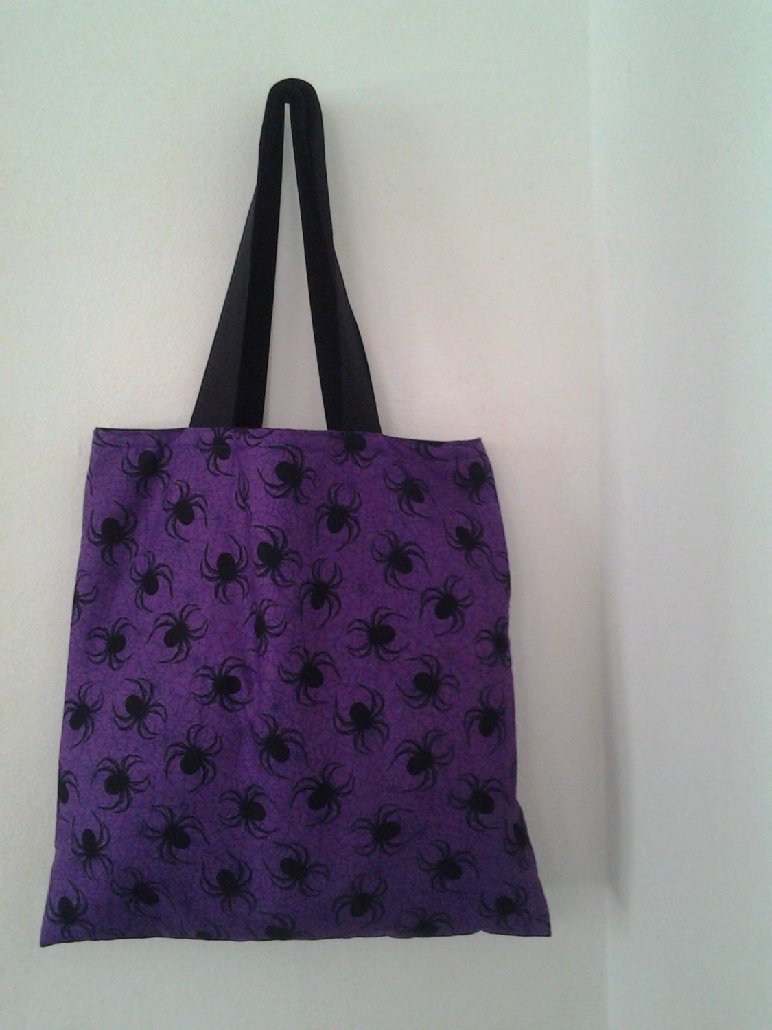 Black and Purple Spider Print Halloween Treat Tote