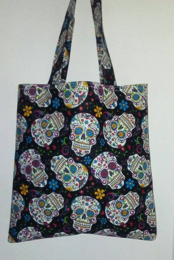 Sugar Skulls and Flowers Tote, Dia de Muertos, Day of The Dead Tote