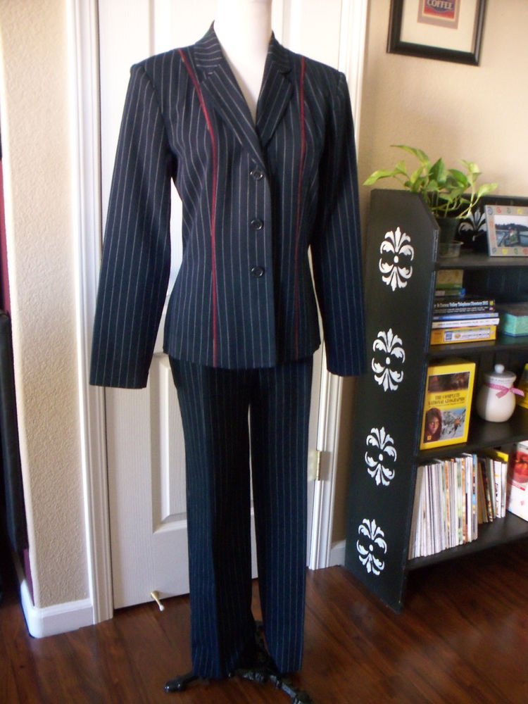 navy and white pinstripe pants