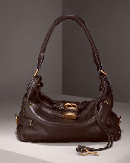 BROWN LEATHER BAG WITH BRASS TONE HARDWARE DARK CHOCOLATE