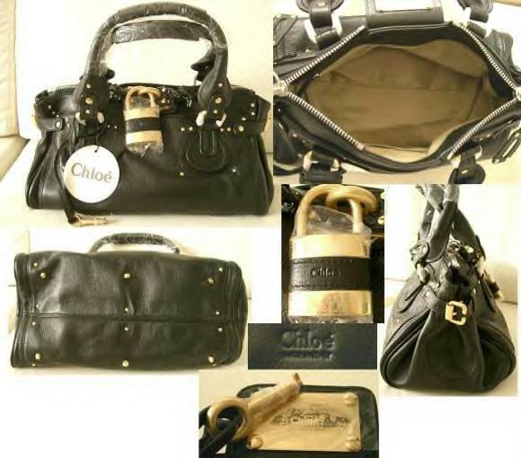 BLACK LEATHER BAG WITH ALL BRASS TONE HARDWARE CP