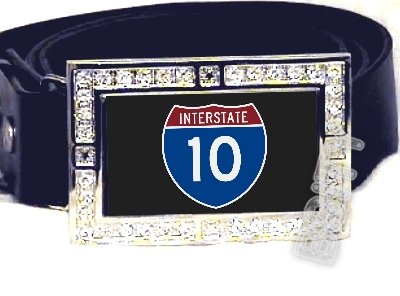I-10 INTERSTATE 10 SHIELD SYMBOL CZ GLOW RHINESTONE BELT BUCKLE