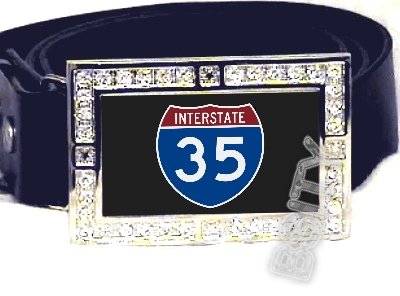 I-35 INTERSTATE 30 SHIELD SYMBOL CZ GLOW RHINESTONE BELT BUCKLE