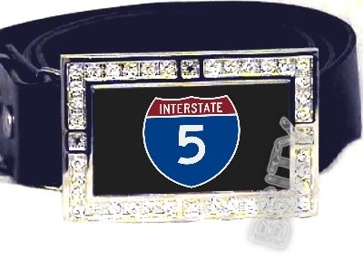 I-5 INTERSTATE 5 SHIELD SYMBOL CZ GLOW RHINESTONE BELT BUCKLE