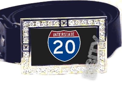 I-20 INTERSTATE 20 SHIELD SYMBOL CZ GLOW RHINESTONE BELT BUCKLE
