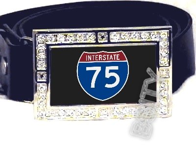 I-75 INTERSTATE 75 SHIELD SYMBOL CZ GLOW RHINESTONE BELT BUCKLE