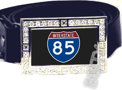 I-85 INTERSTATE 85 SHIELD SYMBOL CZ GLOW RHINESTONE BELT BUCKLE