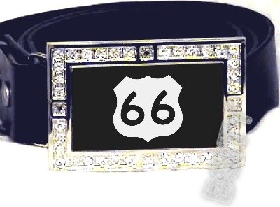 ROUTE 66 SHIELD SYMBOL CZ GLOW RHINESTONE BELT BUCKLE