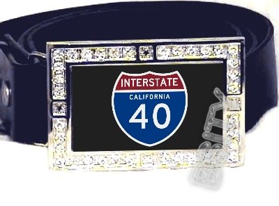 I-40 INTERSTATE 40 CA SHIELD SYMBOL CZ GLOW RHINESTONE BELT BUCKLE