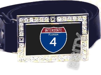 I-4 INTERSTATE 4 FL SHIELD SYMBOL CZ GLOW RHINESTONE BELT BUCKLE