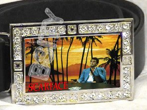 SCARFACE TONY MONTANA HIP HOP ICED OUT BLING CZ CHARM BELT BUCKLE