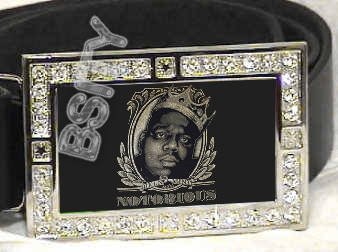 BIGGIE SMALLS CROWN ICED OUT BLING CZ CHARM BELT BUCKLE