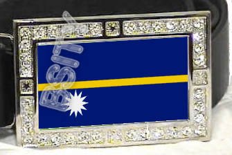 NAURU NAURUAN FLAG BLING ICED OUT CZ -FREE BELT- BUCKLE