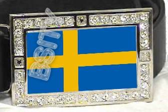 SWEDEN SWEDISH FLAG BLING ICED OUT CZ -FREE BELT- BUCKLE