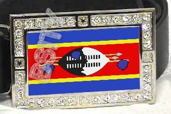 SWAZILAND SWAZI FLAG BLING ICED OUT CZ -FREE BELT- BUCKLE