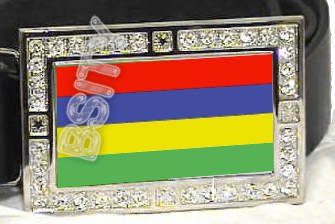 MAURITIUS Mauritian FLAG BLING ICED OUT CZ -FREE BELT- BUCKLE