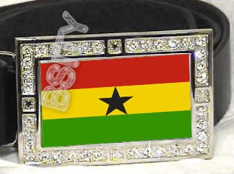 GHANA FLAG BLING DARK CZ -FREE BELT- BUCKLE