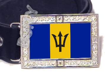 Barbadian BARBADOS FLAG BLING DARK CZ -FREE BELT- BUCKLE