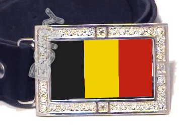 BELGIUM BELGIAN FLAG BLING DARK CZ -FREE BELT- BUCKLE