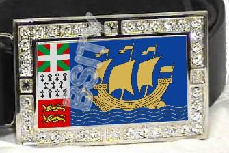 Saint Pierre Miquelon FLAG BLING ICED OUT CZ -FREE BELT- BUCKLE