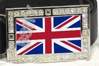 UNITED KINGDOM BRITISH FLAG BLING ICED OUT CZ -FREE BELT- BUCKLE