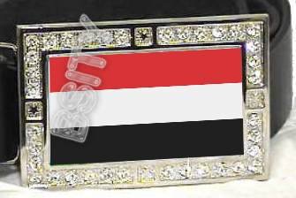 YEMEN YEMENESE FLAG BLING ICED OUT CZ -FREE BELT- BUCKLE