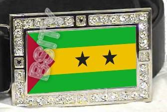 SAO TOME PRINCIPE FLAG BLING ICED OUT CZ -FREE BELT- BUCKLE