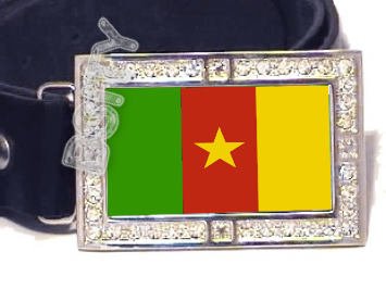 CAMEROON FLAG ICED OUT CZ BLING BUCKLE FREE BELT