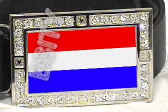 LUXEMBOURG LUXEMBOURGISH FLAG BLING DARK CZ -FREE BELT- BUCKLE