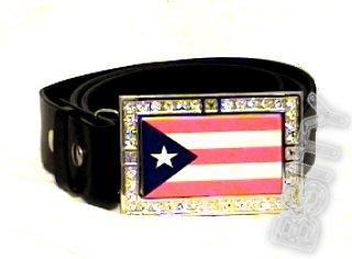PUERTO RICO RICAN FLAG GLOW CHARM CZ -FREE BELT- BUCKLE