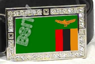 ZAMBIA ZAMBIAN FLAG BLING ICED OUT CZ -FREE BELT- BUCKLE