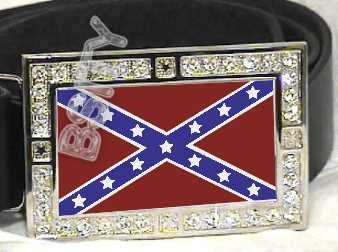 CONFEDERATE REBEL FLAG BLING ICED OUT CZ -FREE BELT- BUCKLE