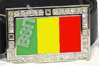 MALI MALIAN FLAG BLING ICED OUT CZ -FREE BELT- BUCKLE