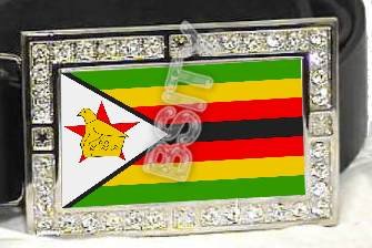 ZIMBABWE Zimbabwean FLAG BLING ICED OUT CZ -FREE BELT- BUCKLE