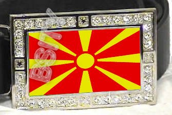 MACEDONIA Macedonian FLAG BLING ICED OUT CZ -FREE BELT- BUCKLE