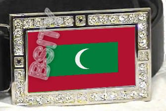 MALDIVES Maldivian FLAG BLING ICED OUT CZ -FREE BELT- BUCKLE