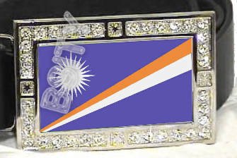 MARSHALL ISLANDS FLAG BLING ICED OUT CZ -FREE BELT- BUCKLE
